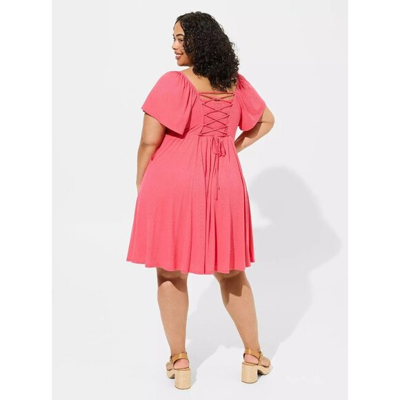 Torrid 3X NWT Rouge Red Dress Textured Knit Flutter Back Tie Dress - Picture 3 of 14